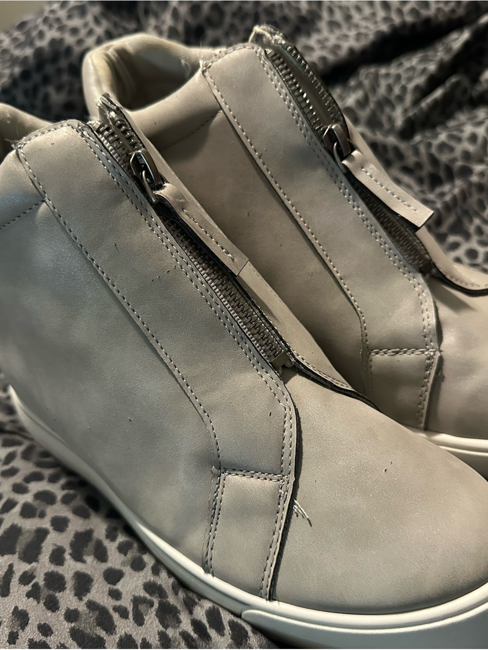 Maurices Light Gray Zip-Front Wedge Sneakers